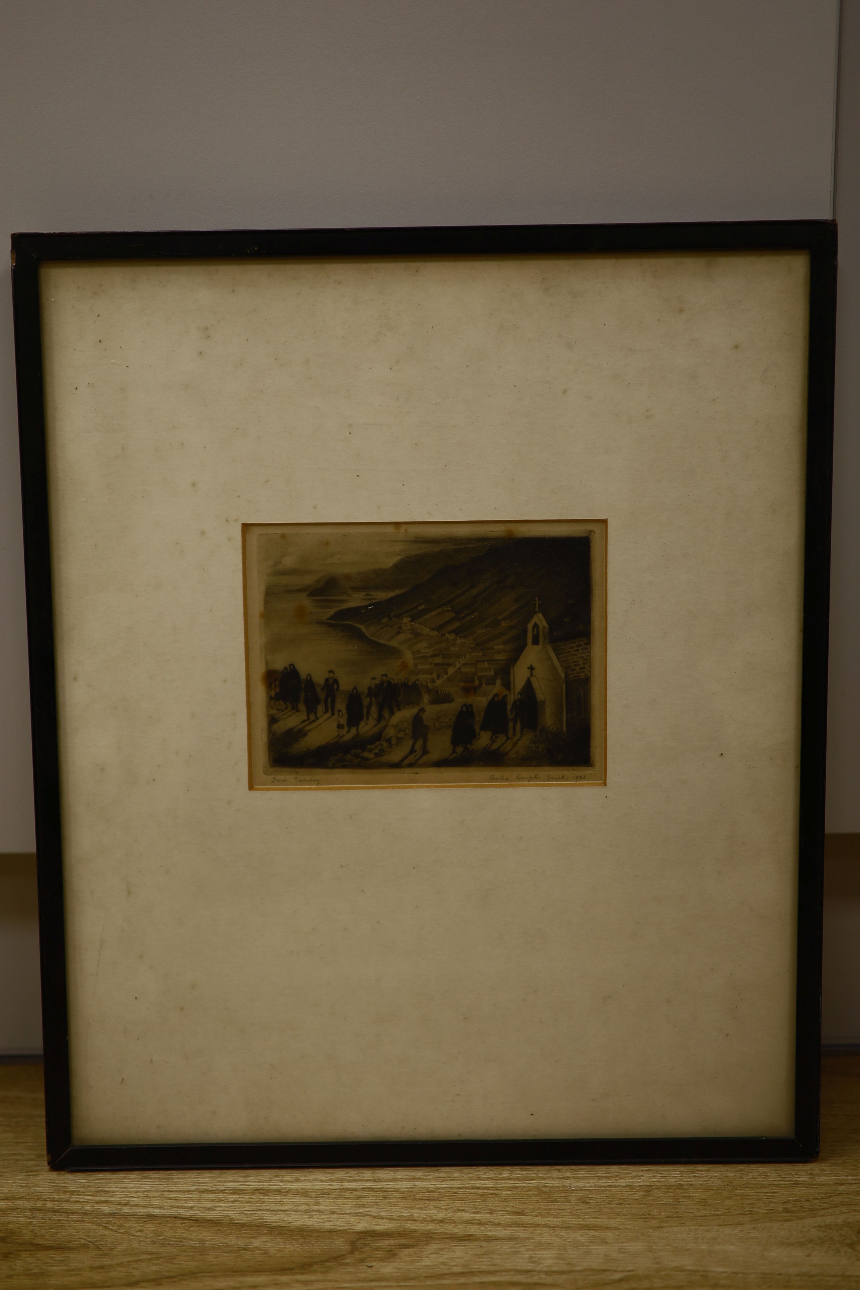 Cecilia Compton-Smith (Exh. 1931-37), etching, Irish Sunday, signed and dated 1932, 12 x 16cm.